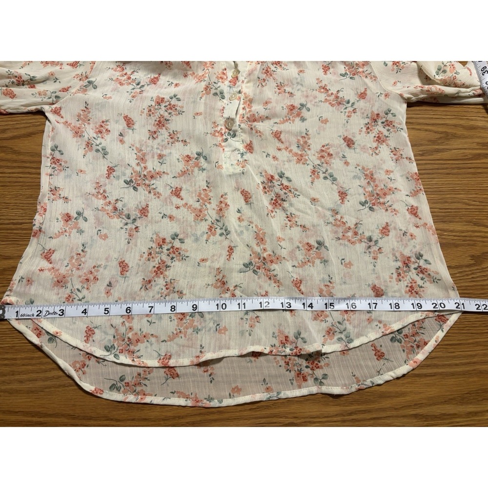 Cynthia Rowley Women's Sheer Pink Peach Floral Print 3/4 Button Down Shirt Sz M - Picture 9 of 9